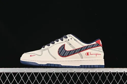 All categories Nk SB Dunk Series Nk SB Dunk Low High-end customized low-top sneakers Nike SB Dunk Low Champion co-branded beige blue red Anniversary high-end customized low-top casual sneakers QW5836-017